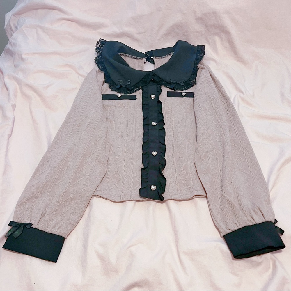 Noemie Jirai kei Ryosan Harajuku Kawaii J-Fashion Black Lace Ribbon Top